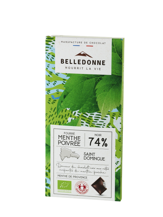 Belledonne -- Tablette fourrée - chocolat noir 74% menthe poivrée - 80 g