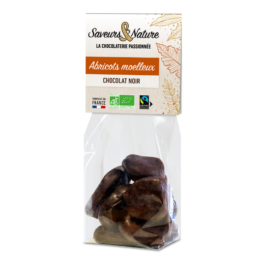 Sachet d'abricots enrobés de chocolat noir bio - 1